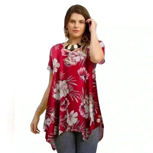 NWT, Larace, Tunic Asymmetrical Blouses, Medium, Red - Picture 3 of 9